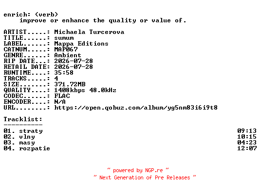 NFO for the release Michaela_Turcerova-sumum-(MAP067)-24BIT-WEB-FLAC-2026-ENRiCH by ENRiCH