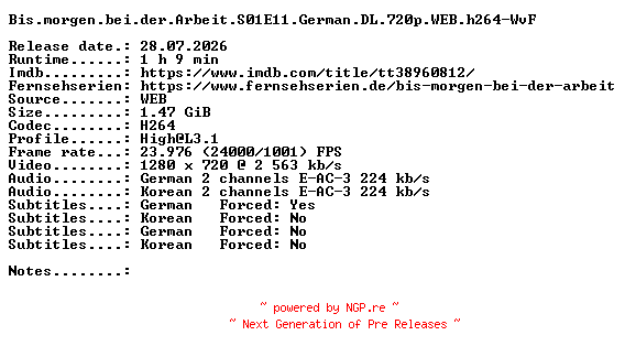 NFO for the release Bis.morgen.bei.der.Arbeit.S01E11.German.DL.720p.WEB.h264-WvF by WvF