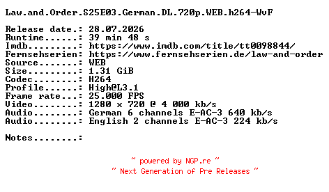 NFO for the release Law.and.Order.S25E03.German.DL.720p.WEB.h264-WvF by WvF