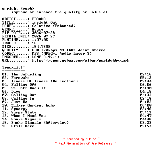 NFO for the release PRAANA-Insight_Out-WEB-2026-ENRiCH by ENRiCH
