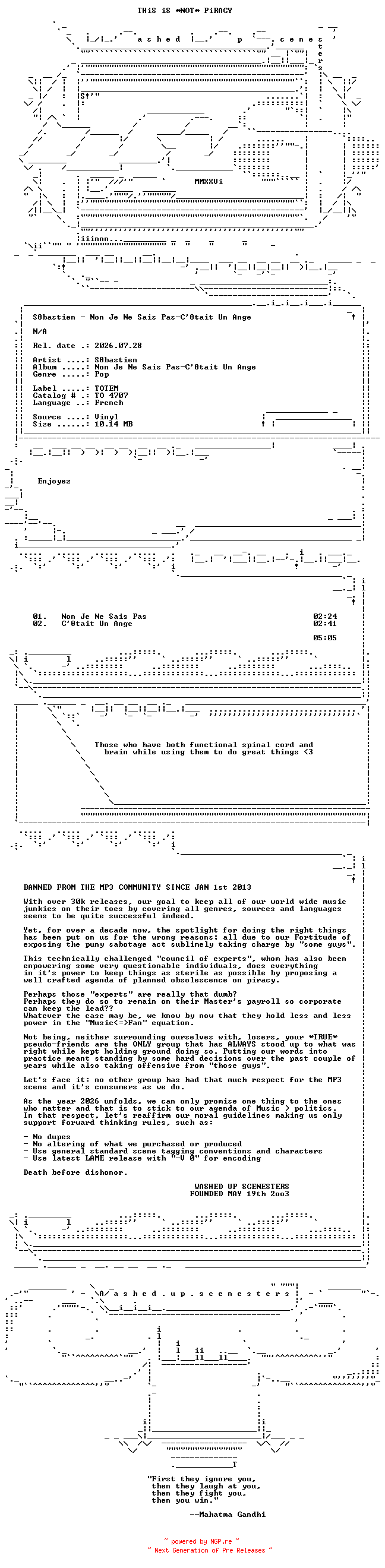 NFO for the release Sebastien--Non_je_ne_sais_pas-C_etait_un_ange-VLS-FR-1974-WUS by WUS