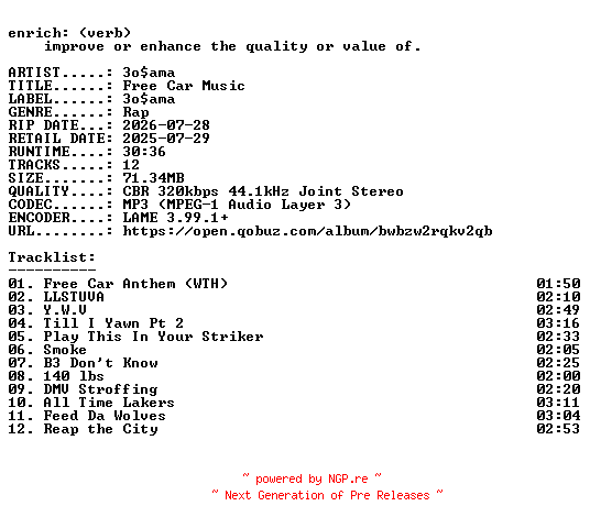 NFO for the release 3osama-Free_Car_Music-WEB-2025-ENRiCH by ENRiCH