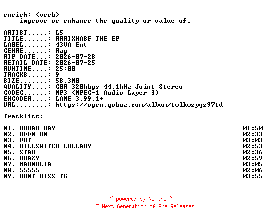 NFO for the release L5-RRRIXHASF_THE_EP-WEB-2026-ENRiCH by ENRiCH