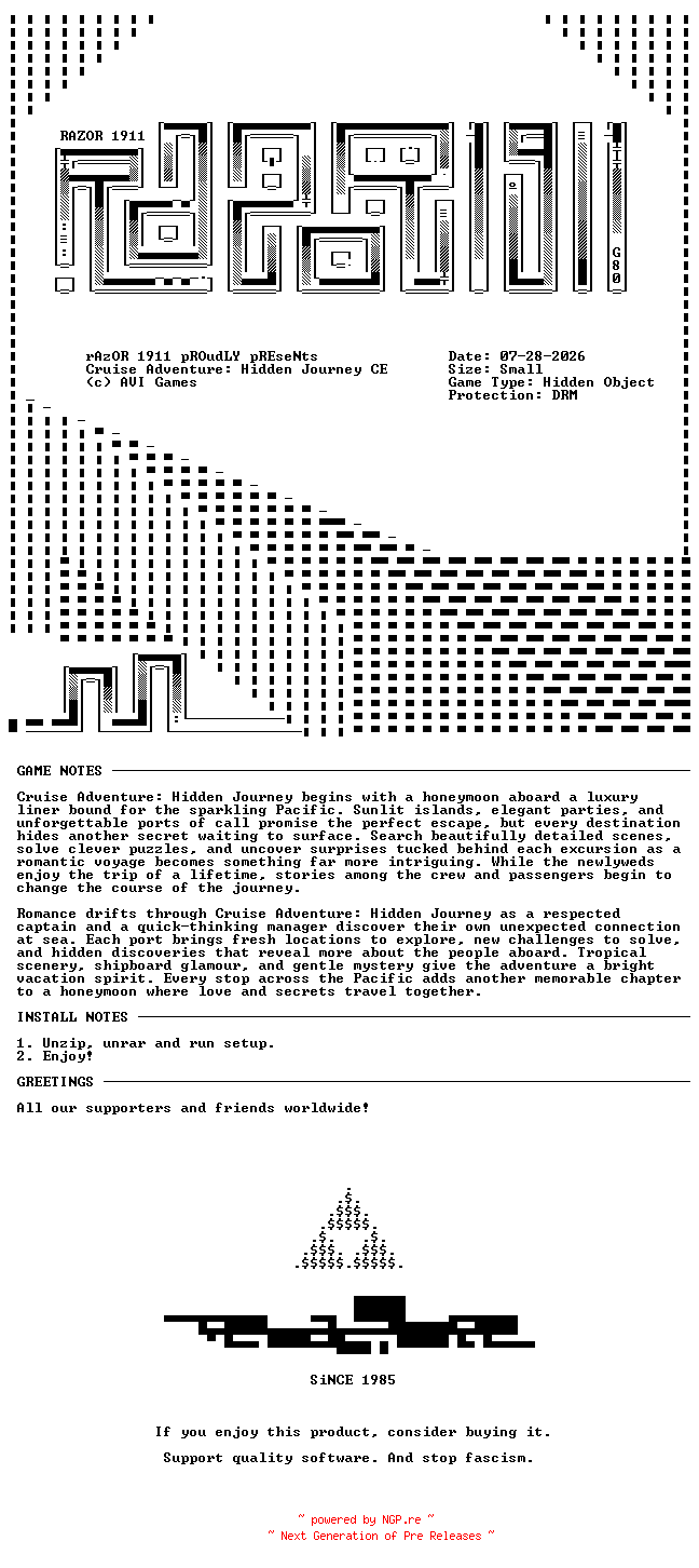 NFO for the release Cruise_Adventure_Hidden_Journey_Collectors_Edition-RAZOR by RAZOR