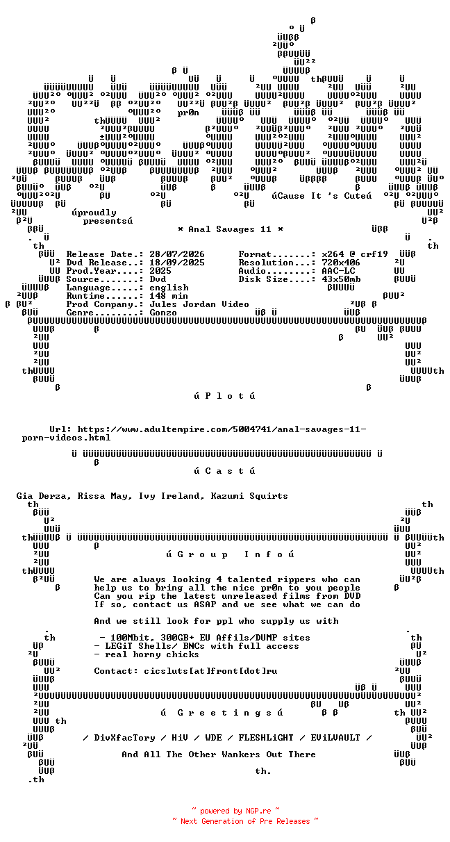 NFO for the release Anal.Savages.11.XXX.DVDRip.x264-CiCXXX by CiCXXX