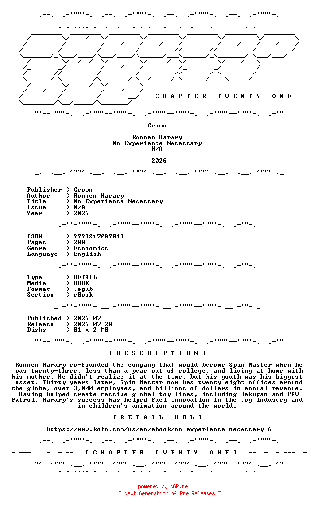 NFO for the release Ronnen.Harary.-.No.Experience.Necessary.2026.RETAIL.EPUB.eBook-CTO by CTO