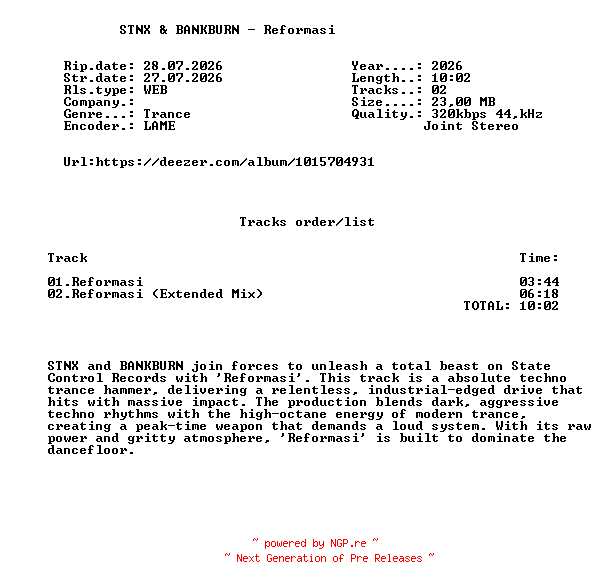 NFO for the release STNX_And_BANKBURN_-_Reformasi-(SCR754)-WEB-2026-FMC by FMC