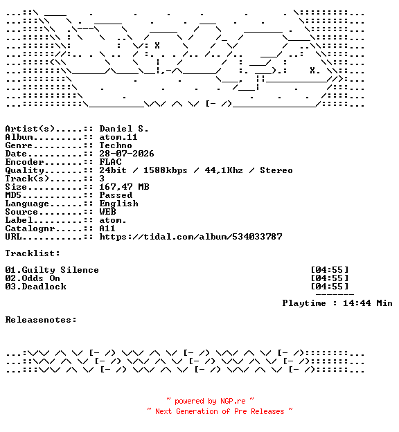 NFO for the release Daniel_S.-atom.11-A11-24BIT-WEB-FLAC-2026-WAVED by WAVED