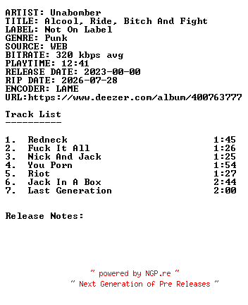 NFO for the release Unabomber-Alcool_Ride_Bitch_And_Fight-WEB-2023-SDR by SDR