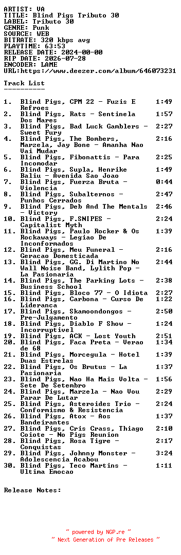 NFO for the release VA-Blind_Pigs_Tributo_30-WEB-PT-2024-SDR by SDR