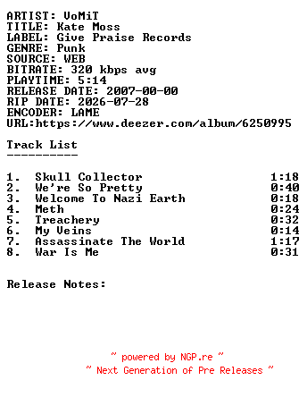 NFO for the release Vomit-Kate_Moss-WEB-2007-SDR by SDR