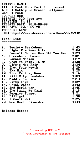 NFO for the release Vomit-Punk_Rock_Past_And_Present-WEB-2018-SDR by SDR