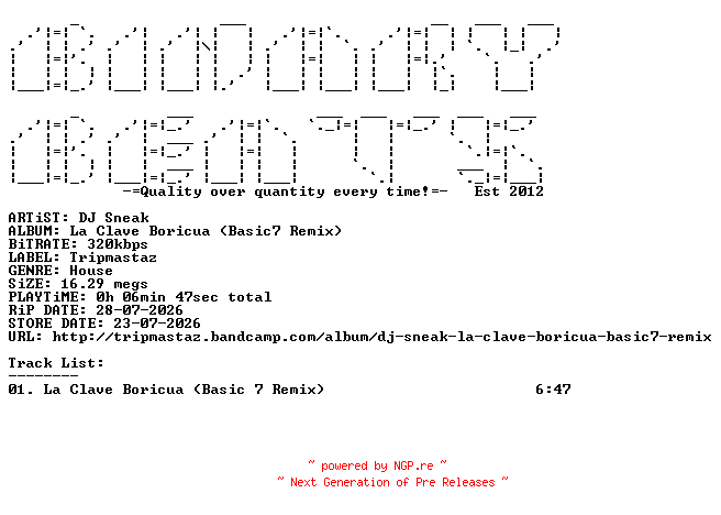 NFO for the release DJ_Sneak-La_Clave_Boricua_(Basic7_Remix)-SINGLE-WEB-2026-BB by BB