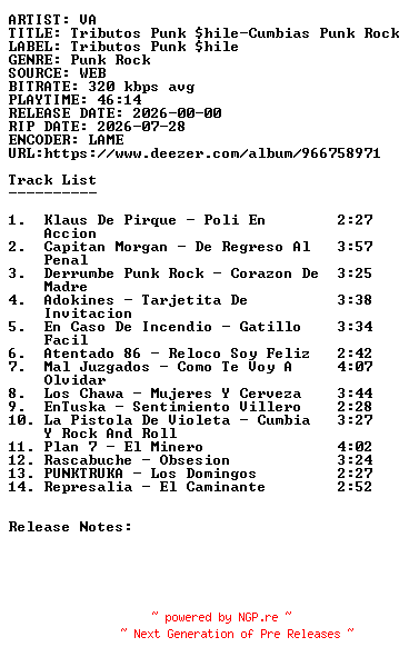 NFO for the release VA-Tributos_Punk_Shile-Cumbias_Punk_Rock-WEB-ES-2026-SDR by SDR