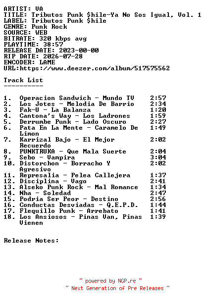 NFO for the release VA-Tributos_Punk_Shile-Ya_No_Sos_Igual_Vol._1-WEB-ES-2023-SDR by SDR