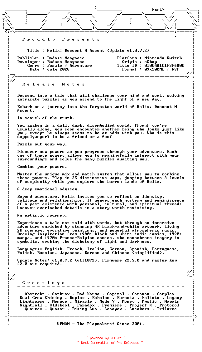 NFO for the release Helix_Descent_N_Ascent_Update_v1.0.7.2_NSW-VENOM by VENOM