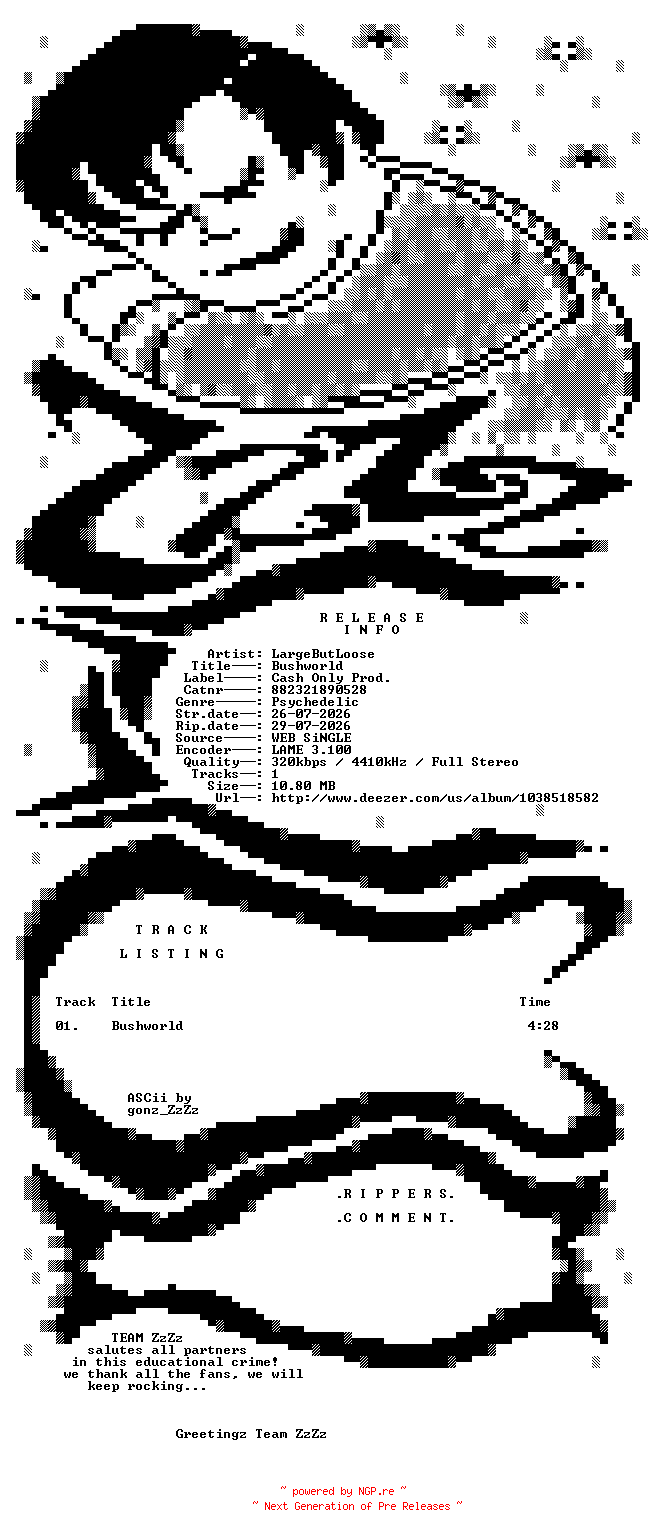 NFO for the release Largebutloose_-_Bushworld-(882321890528)-SINGLE-WEB-2026-ZzZz by ZzZz