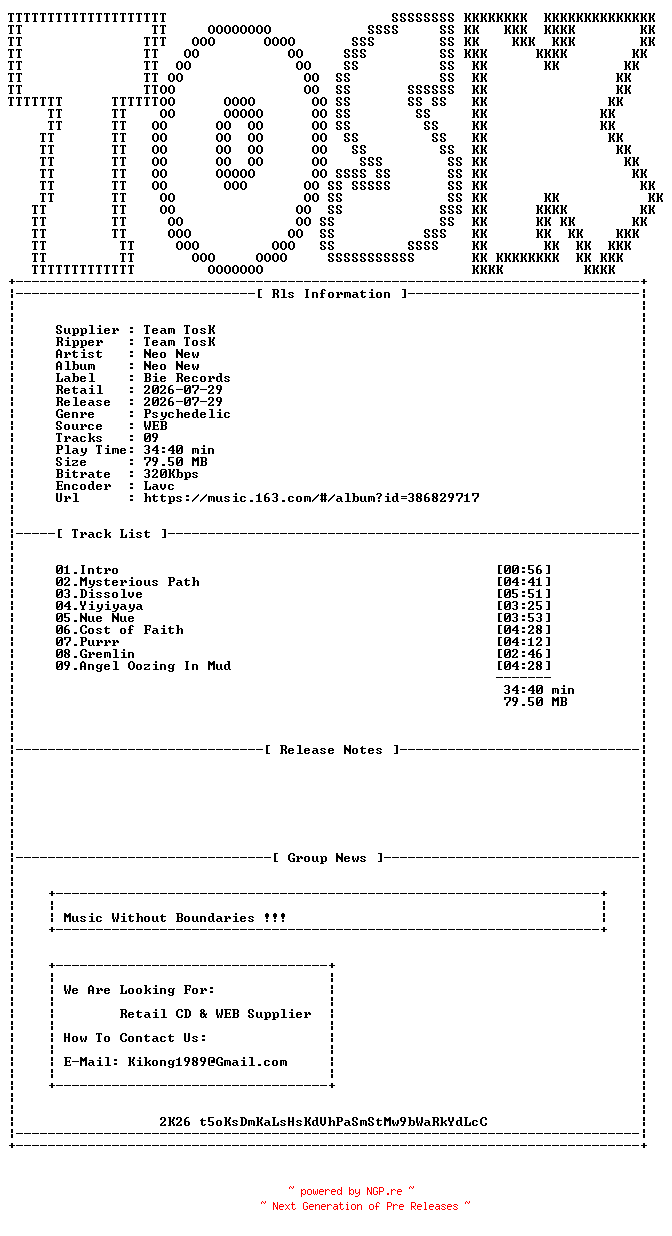NFO for the release Neo_New-Neo_New-WEB-CN-2026-TosK by TosK