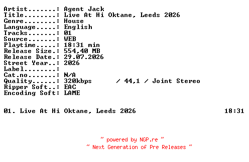 NFO for the release Agent_Jack-Live_At_Hi_Oktane_Leeds_2026-WEB-2026-XTC_iNT by XTC_iNT