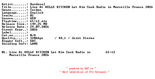 NFO for the release Kardenal-Live_At_HELLS_KITCHEN_Let_Him_Cook_Radio_in_Marseille_France_2026-WEB-2026-XTC_iNT by XTC_iNT