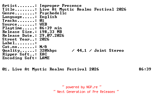 NFO for the release Improper_Presence-Live_At_Mystic_Realms_Festival_2026-WEB-2026-XTC_iNT by XTC_iNT