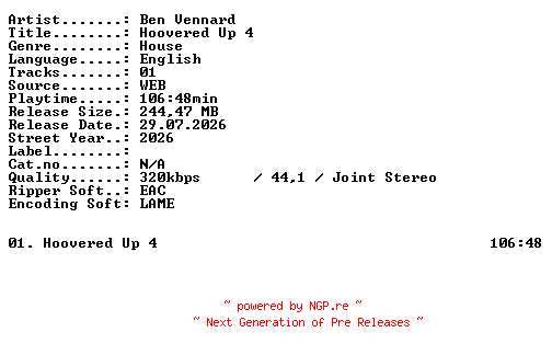 NFO for the release Ben_Vennard-Hoovered_Up_4-WEB-2026-XTC_iNT by XTC_iNT