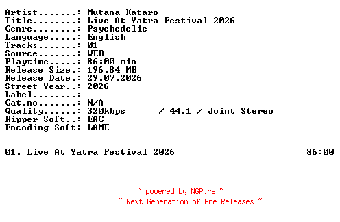 NFO for the release Mutana_Kataro-Live_At_Yatra_Festival_2026-WEB-2026-XTC_iNT by XTC_iNT