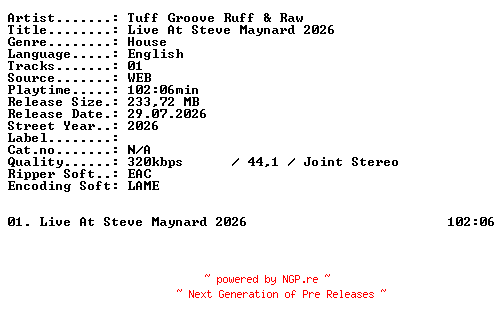 NFO for the release Tuff_Groove_Ruff_and_Raw-Live_At_Steve_Maynard_2026-WEB-2026-XTC_iNT by XTC_iNT
