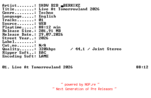 NFO for the release SHDW_B2B_BERKIKZ-Live_At_Tomorrowland_2026-WEB-2026-XTC_iNT by XTC_iNT