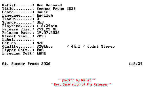 NFO for the release Ben_Vennard-Summer_Promo_2026-WEB-2026-XTC_iNT by XTC_iNT