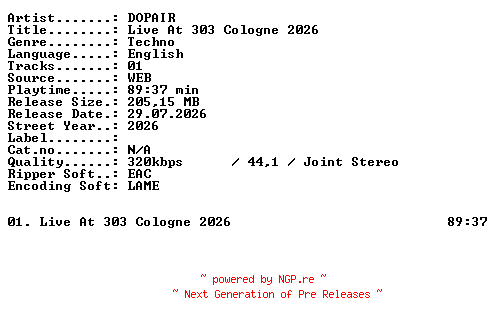 NFO for the release DOPAIR-Live_At_303_Cologne_2026-WEB-2026-XTC_iNT by XTC_iNT