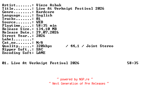 NFO for the release Vieze_Asbak-Live_At_Verknipt_Festival_2026-WEB-2026-XTC_iNT by XTC_iNT
