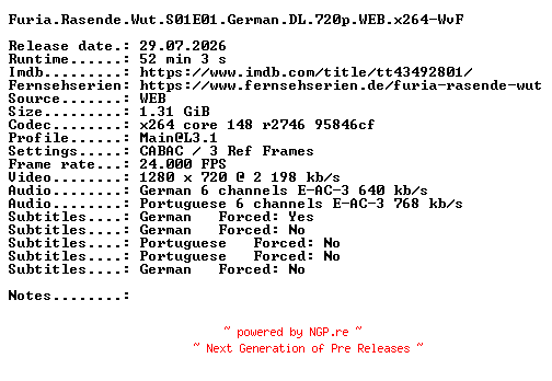 NFO for the release Furia.Rasende.Wut.S01E01.German.DL.720p.WEB.x264-WvF by WvF