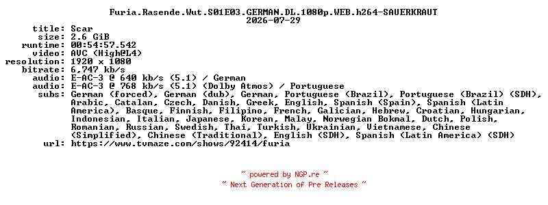 NFO for the release Furia.Rasende.Wut.S01E03.GERMAN.DL.1080p.WEB.h264-SAUERKRAUT by SAUERKRAUT