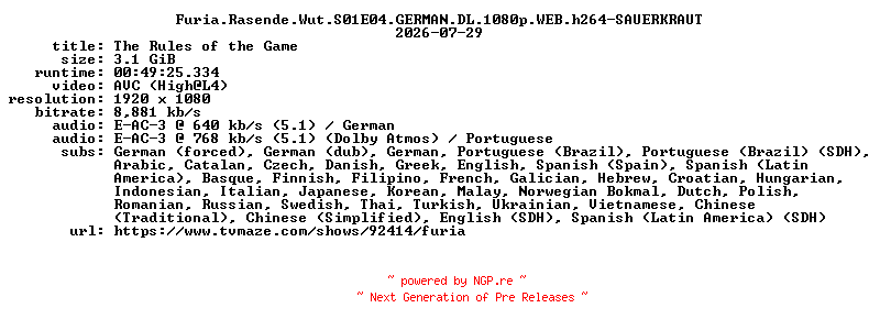 NFO for the release Furia.Rasende.Wut.S01E04.GERMAN.DL.1080p.WEB.h264-SAUERKRAUT by SAUERKRAUT