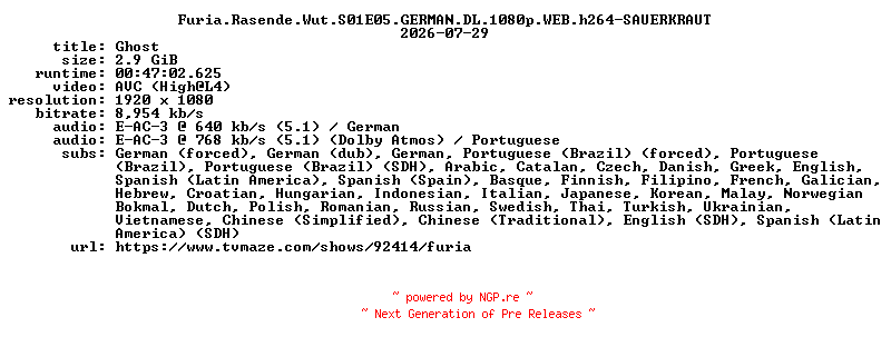 NFO for the release Furia.Rasende.Wut.S01E05.GERMAN.DL.1080p.WEB.h264-SAUERKRAUT by SAUERKRAUT