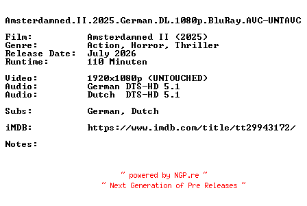 NFO for the release Amsterdamned.II.2025.German.DL.1080p.BluRay.AVC-UNTAVC by UNTAVC