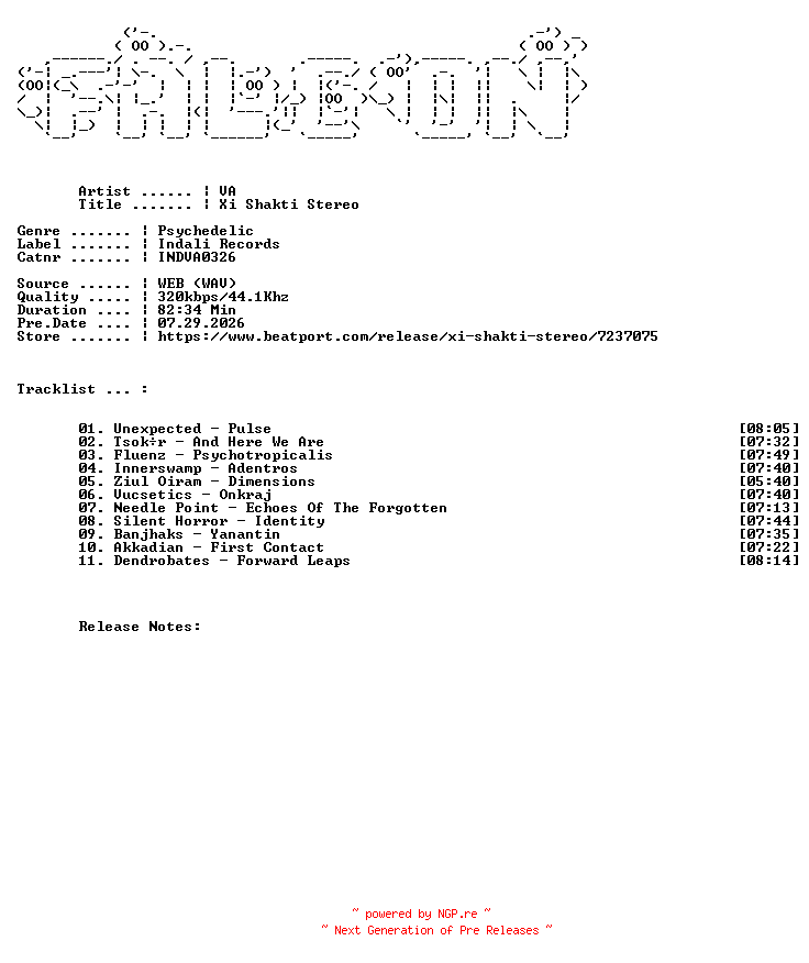 NFO for the release VA-XI_Shakti_Stereo-(INDVA0326)-WEB-2026-FALCON by FALCON