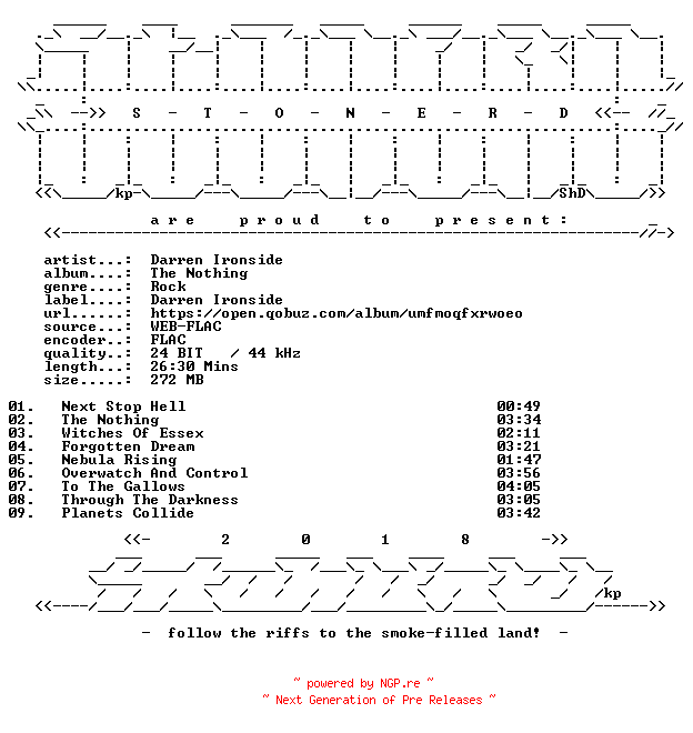 NFO for the release Darren_Ironside-The_Nothing-24BIT-WEB-FLAC-2026-STONERD by STONERD