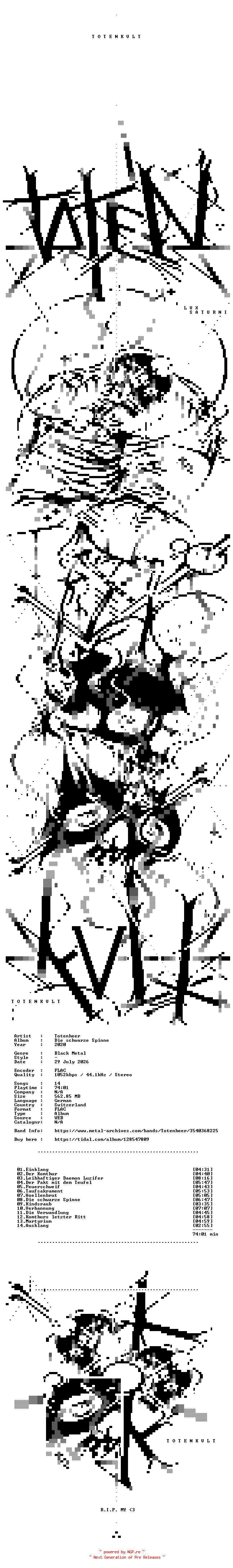 NFO for the release Totenheer-Die_Schwarze_Spinne-DE-16BIT-WEB-FLAC-2020-TOTENKVLT by TOTENKVLT