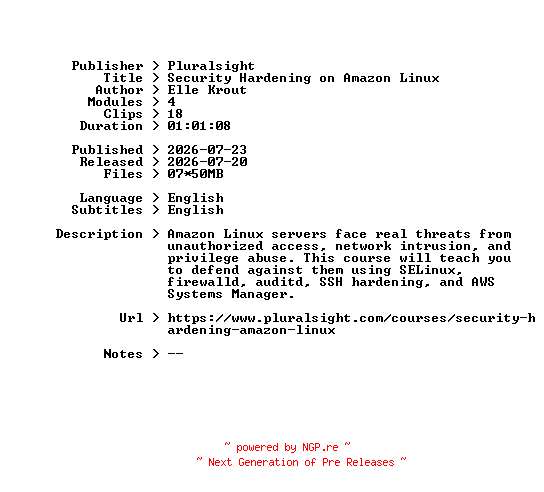 NFO for the release Pluralsight.Security.Hardening.on.Amazon.Linux.2026.BOOKWARE-GETH by GETH