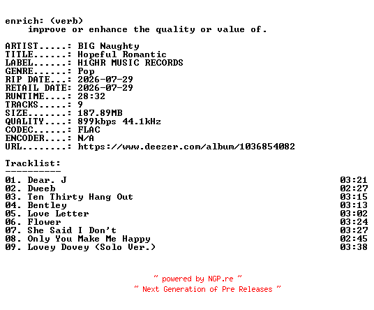 NFO for the release BIG_Naughty-Hopeful_Romantic-KR-EP-16BIT-WEB-FLAC-2026-ENRiCH by ENRiCH