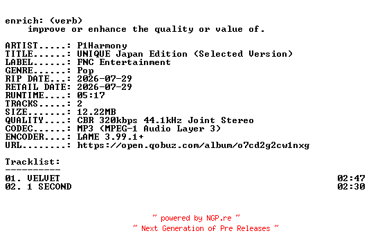 NFO for the release P1Harmony-UNIQUE_Japan_Edition_(Selected_Version)-WEB-JP-2026-ENRiCH by ENRiCH
