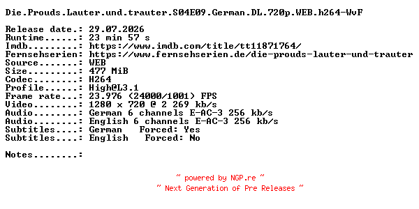 NFO for the release Die.Prouds.Lauter.und.trauter.S04E09.German.DL.720p.WEB.h264-WvF by WvF