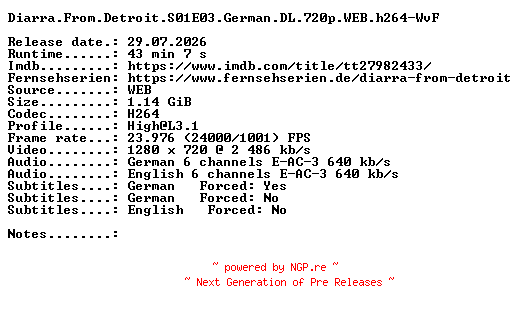 NFO for the release Diarra.From.Detroit.S01E03.German.DL.720p.WEB.h264-WvF by WvF