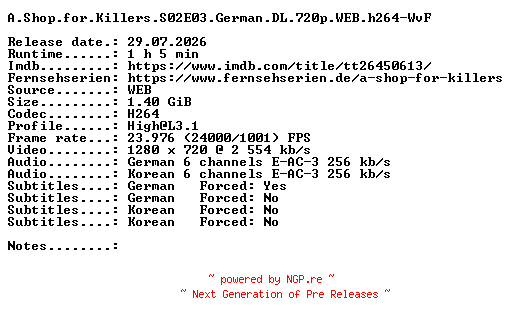 NFO for the release A.Shop.for.Killers.S02E03.German.DL.720p.WEB.h264-WvF by WvF