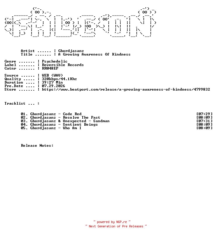 NFO for the release Ghordjasanz-A_Growing_Awareness_Of_Kindness-(RR048EP)-WEB-2024-FALCON by FALCON
