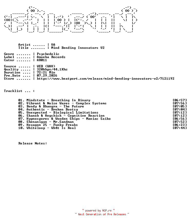 NFO for the release VA-Mind_Bending_Innovators_V2-(AR011)-WEB-2026-FALCON by FALCON