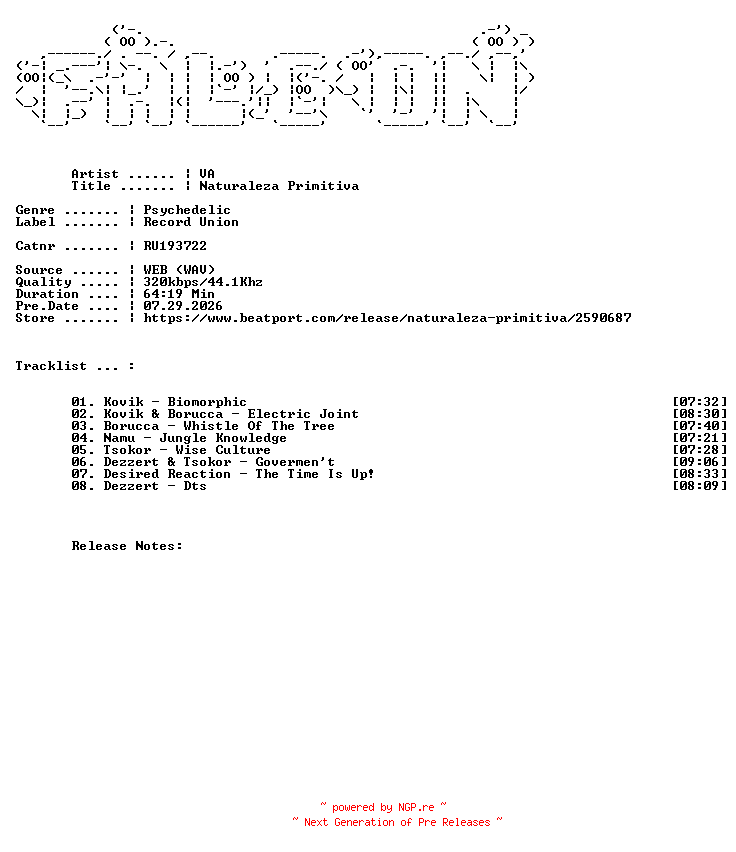 NFO for the release VA-Naturaleza_Primitiva-(RU193722)-WEB-2019-FALCON by FALCON