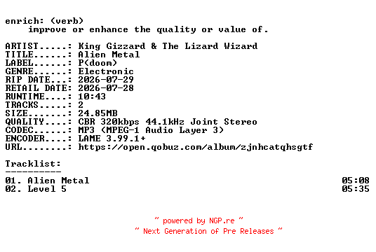 NFO for the release King_Gizzard_and_The_Lizard_Wizard-Alien_Metal-SINGLE-WEB-2026-ENRiCH by ENRiCH